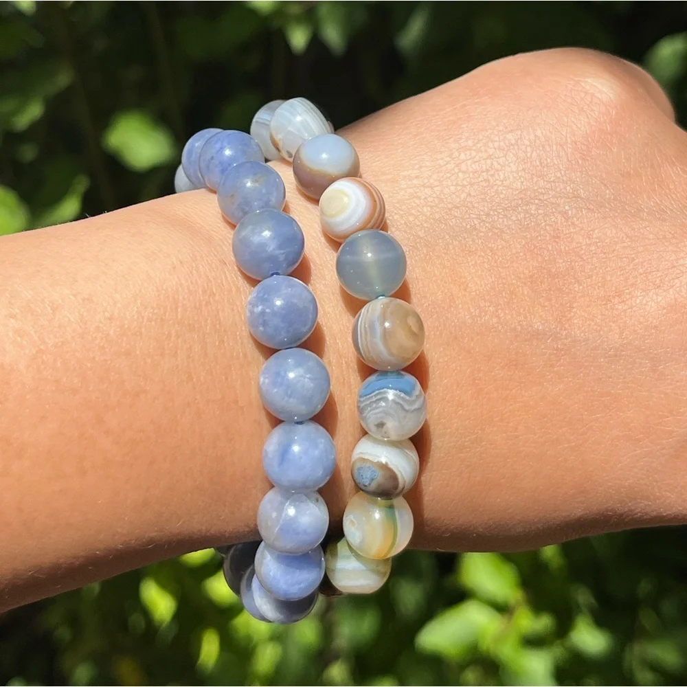 10mm‎ stretchable sodalite blue Botswana agate bracelet set